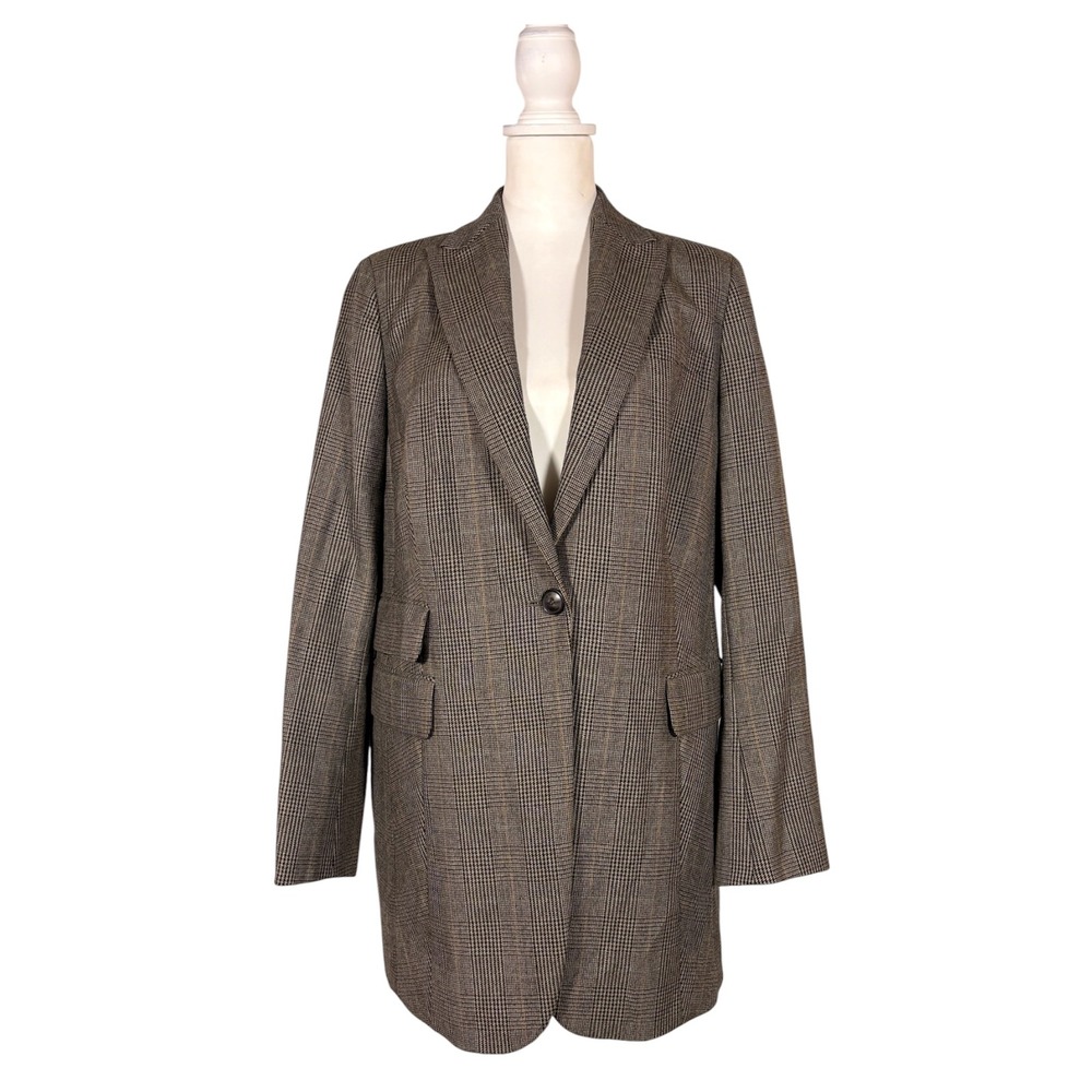 Akris NEW‎ Plaid Herringbone Wool Cashmere Blazer Women's 14 Dar Academia